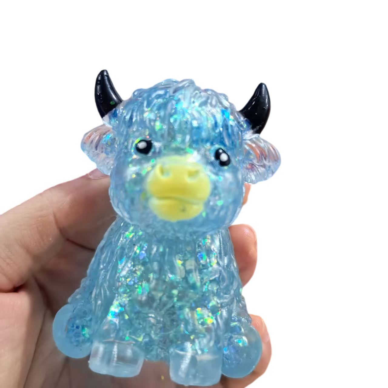 Highland Cow Squishy Toy Tie Dye Glitter Solid Color Slow Rising Stress Relief Squeeze Toy