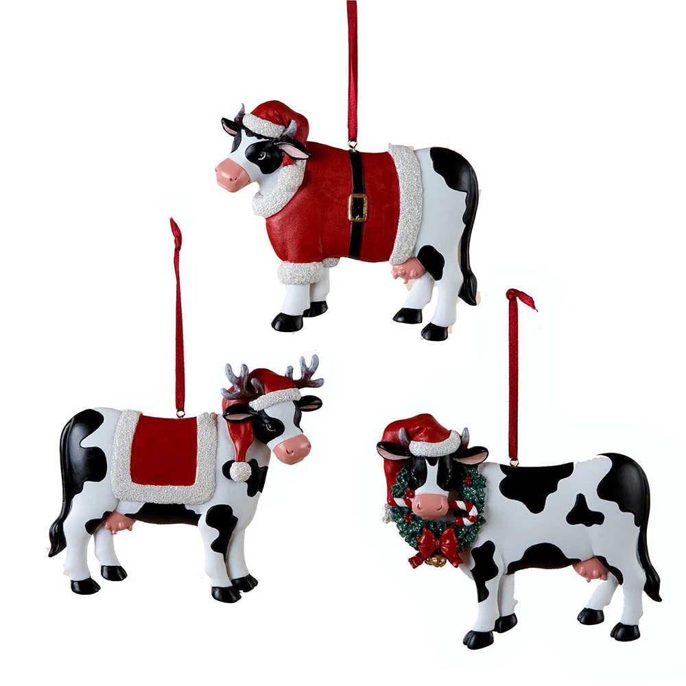 4-4.25" RESIN CHRISTMAS COW ORNAMENT