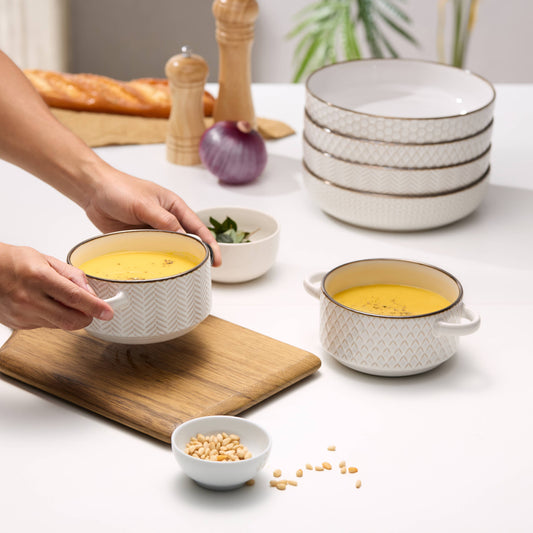 Kook Ceramic Soup Bowls with Handles, 26.5 oz, Set of 4