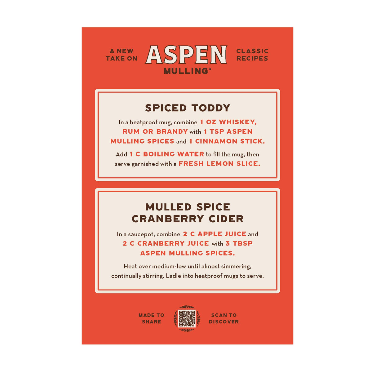 Aspen Mulling Spices - Recipe Card Tear Pad
