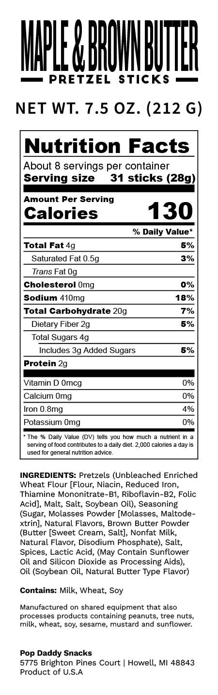 Pop Daddy – Maple & Brown Butter Seasoned Pretzels 7.5oz