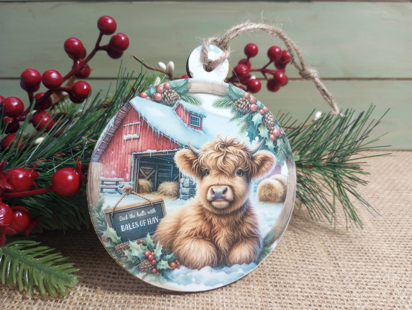 Highland Cow Christmas Ornament - Deck the Halls