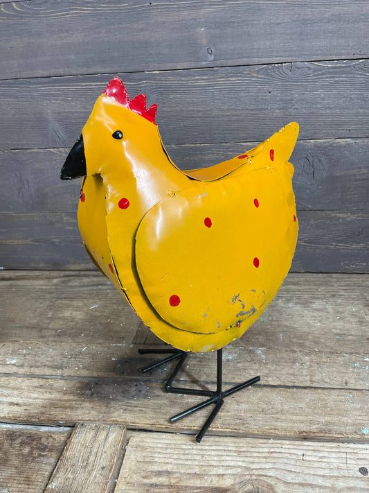 Mama Chicken Polka Dot-Metal-Garden Art-7Wx15H-Mama Chicken