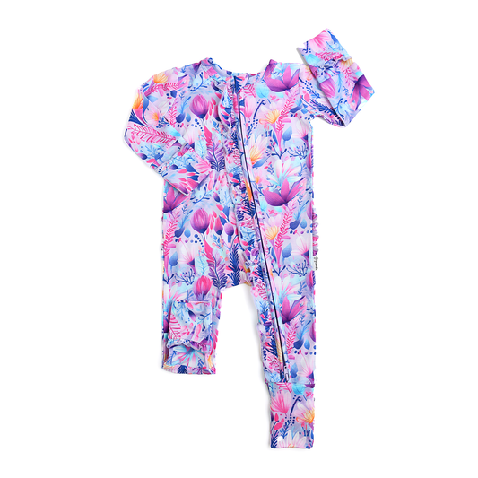 Ayla Floral Ruffle Zip Bamboo Baby Outfit Sleepies Little
