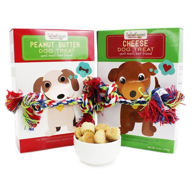 Dog Gift Set – Treats with Rope Toy: Peanut Butter & Cheese