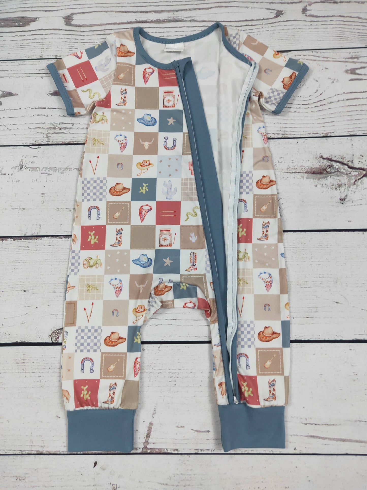 Western Print Baby Boy Romper with Zipper