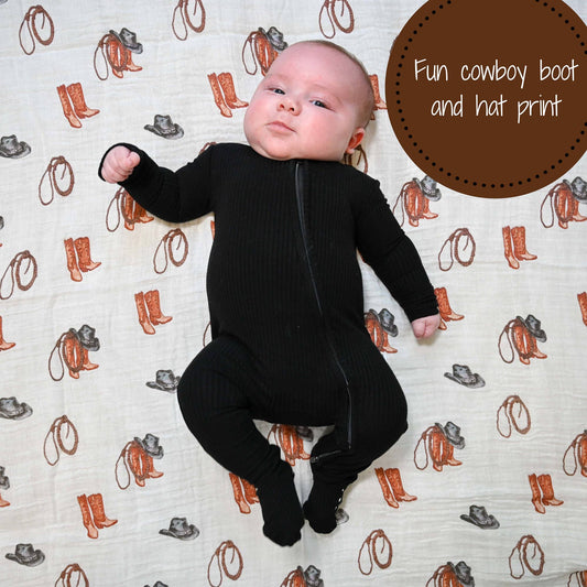 Life Is Better In Boots Western Baby Muslin Swaddle Blanket