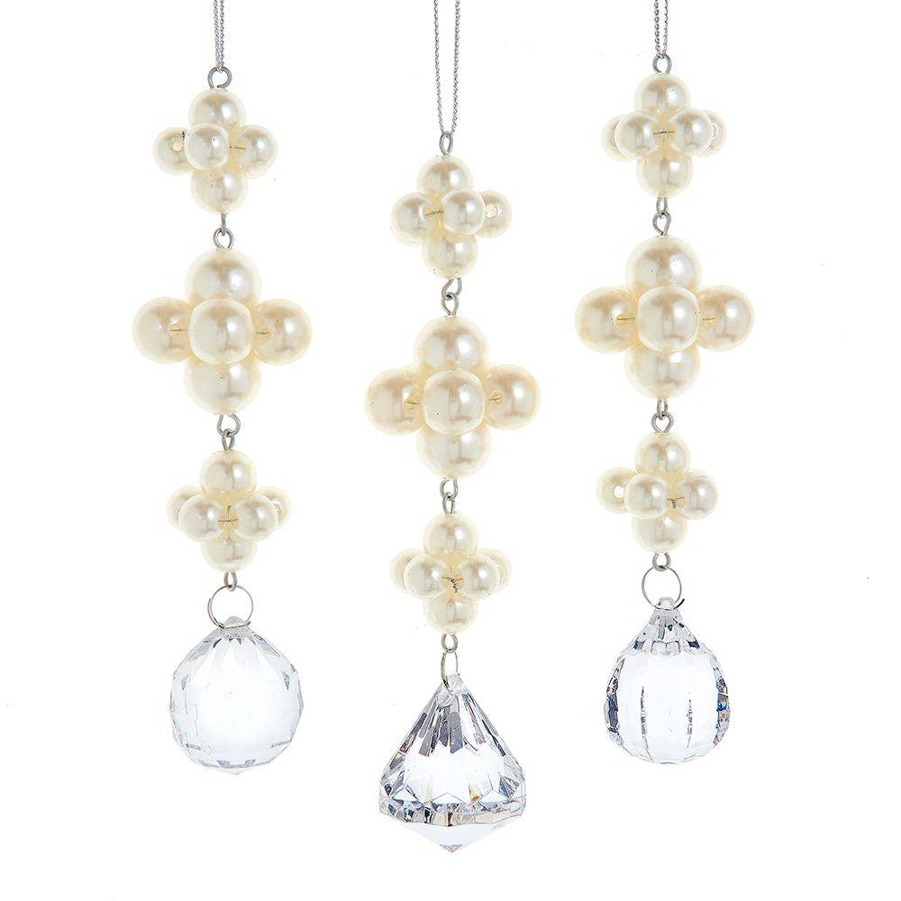 Pearl Dangle W/ Clear Gemstones Orns,