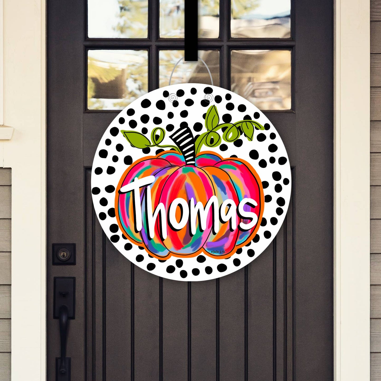 Personalized Colorful Pumpkin Door Hanger