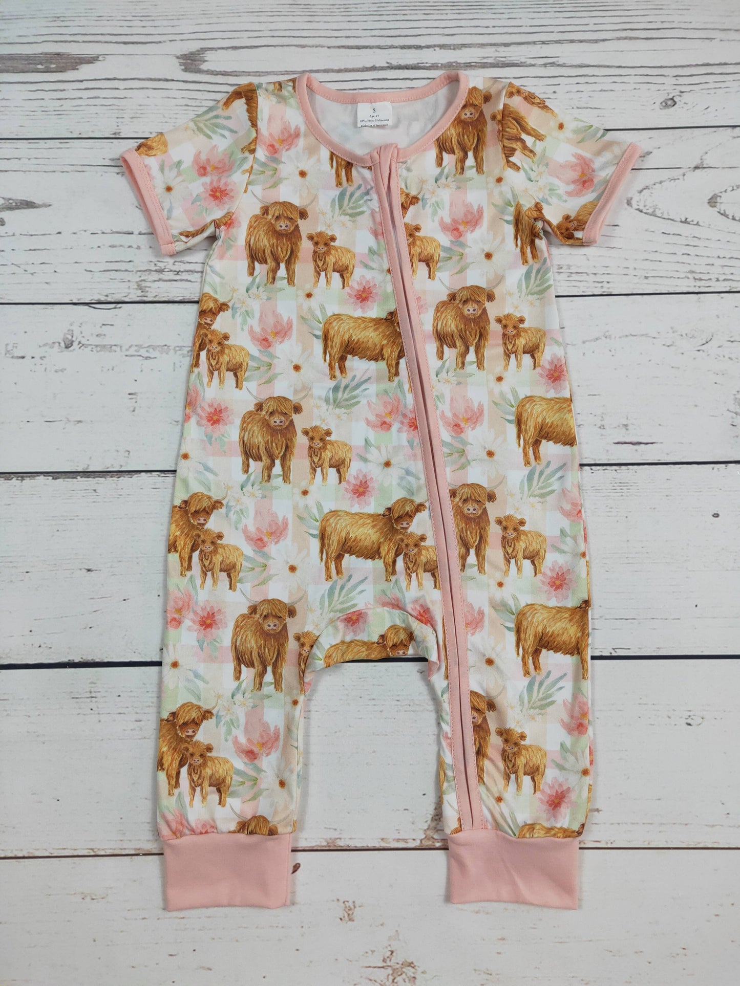 Cow Printed Baby Girl Zip Romper