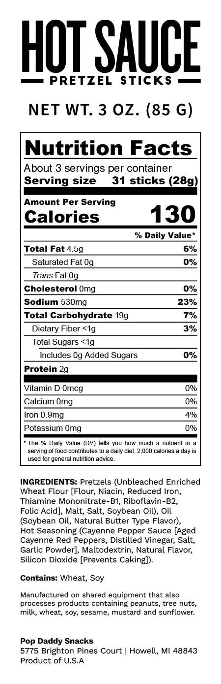 Pop Daddy – Hot Sauce Seasoned Pretzels 3.0oz
