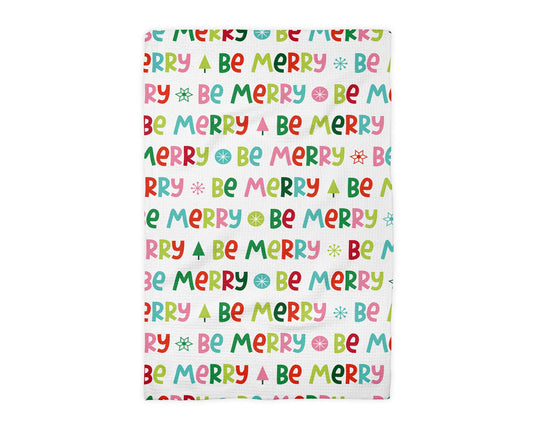 Be Merry Christmas Whimsical Preppy Kitchen Towel Waffle