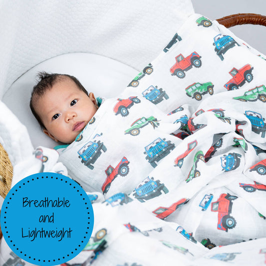 Vroom Vroom Zoom Baby Muslin Swaddle Blanket