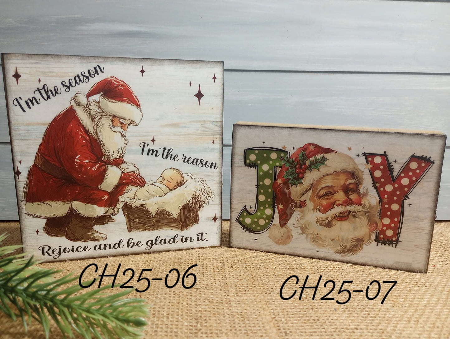 Vintage Santa Joy Wood Block Sign