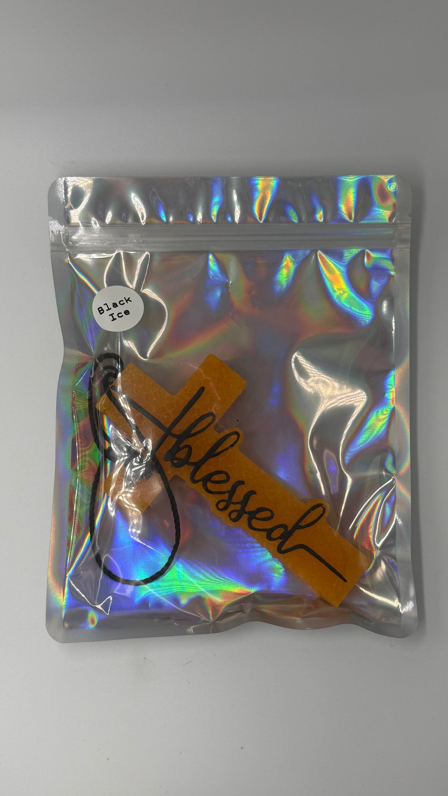 Orange Blessed Cross Car Freshie-Black Ice Scent