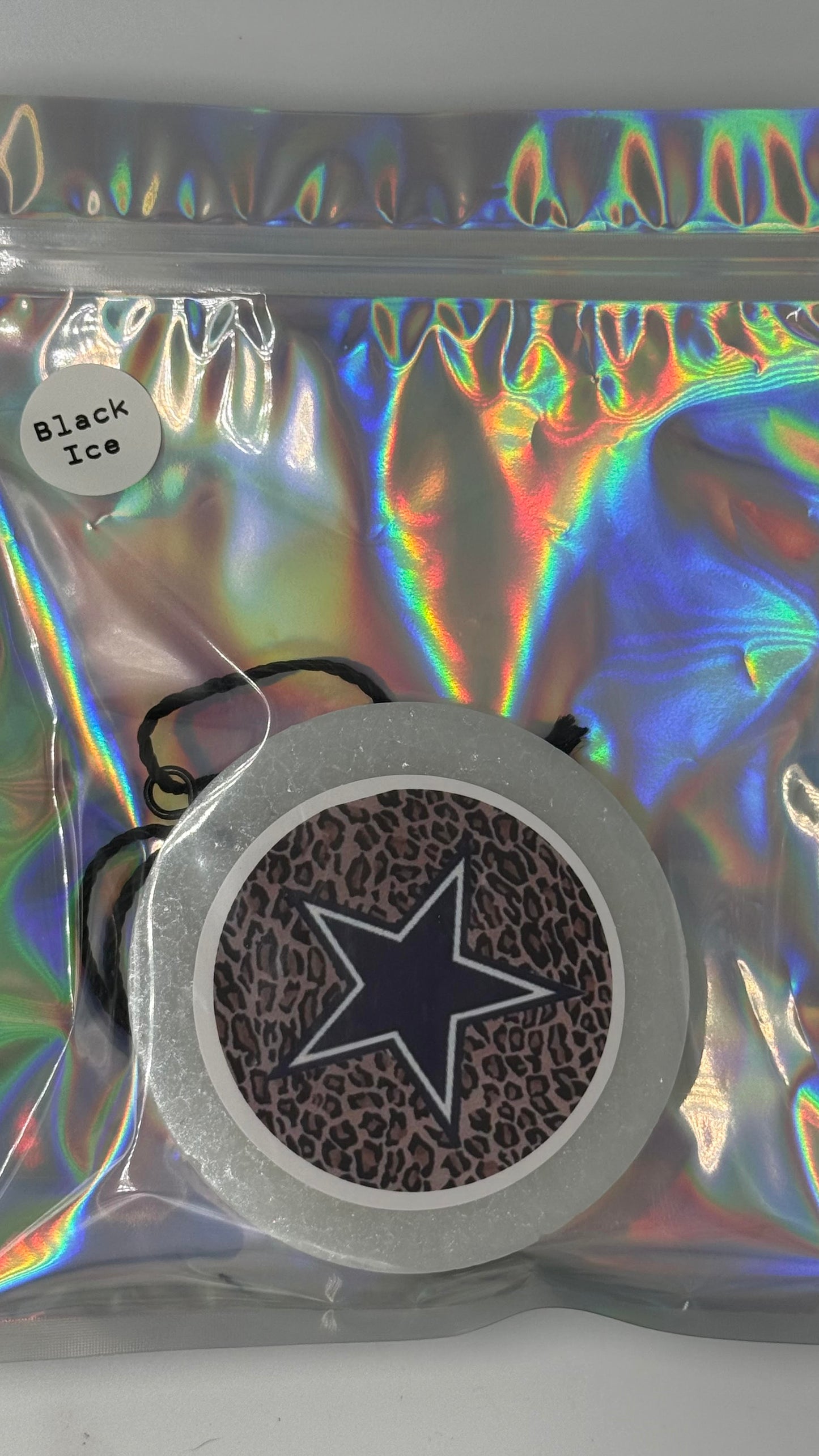Cheetah Print Blue Star Car Freshie- Black Ice Scent