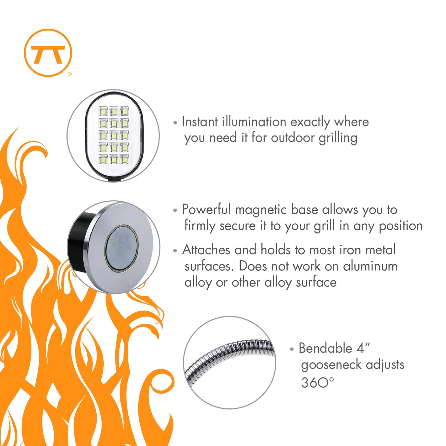 Outset Outdoor Rotating Grill Light, Magnetic Base, 11.2"