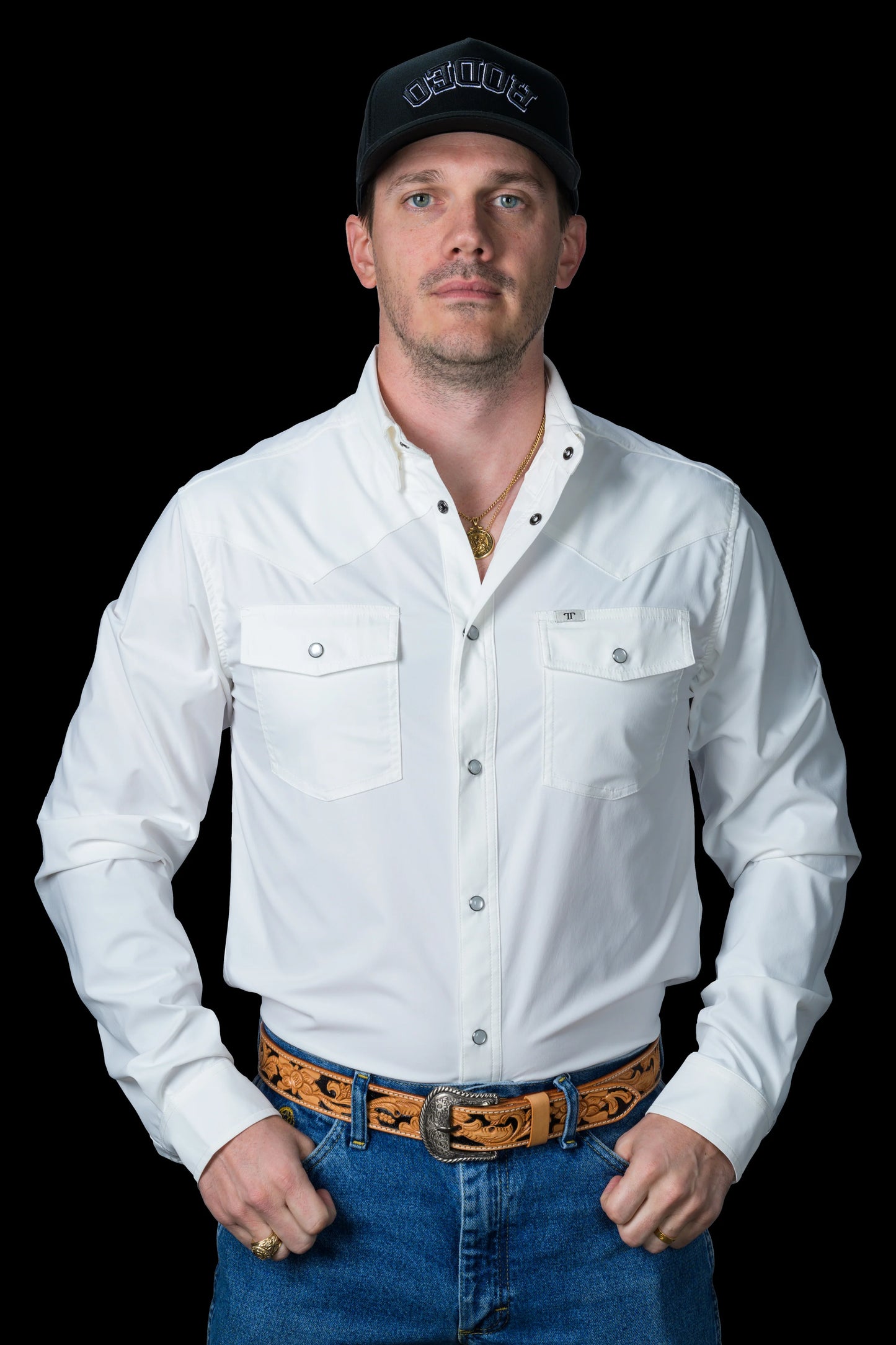 Men's White Long Sleeve Snap Shirt