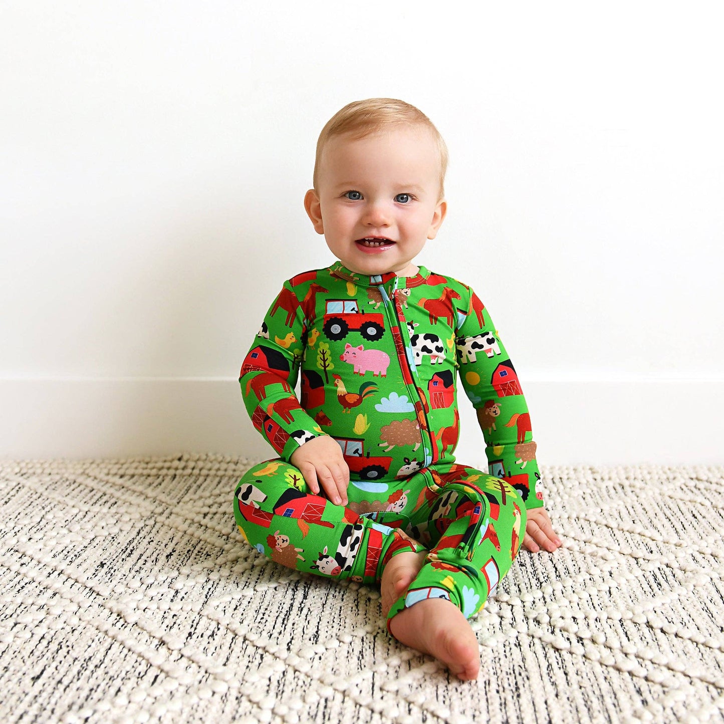 Tanner Zip Bamboo Baby Farm Animal Going Home Outfit