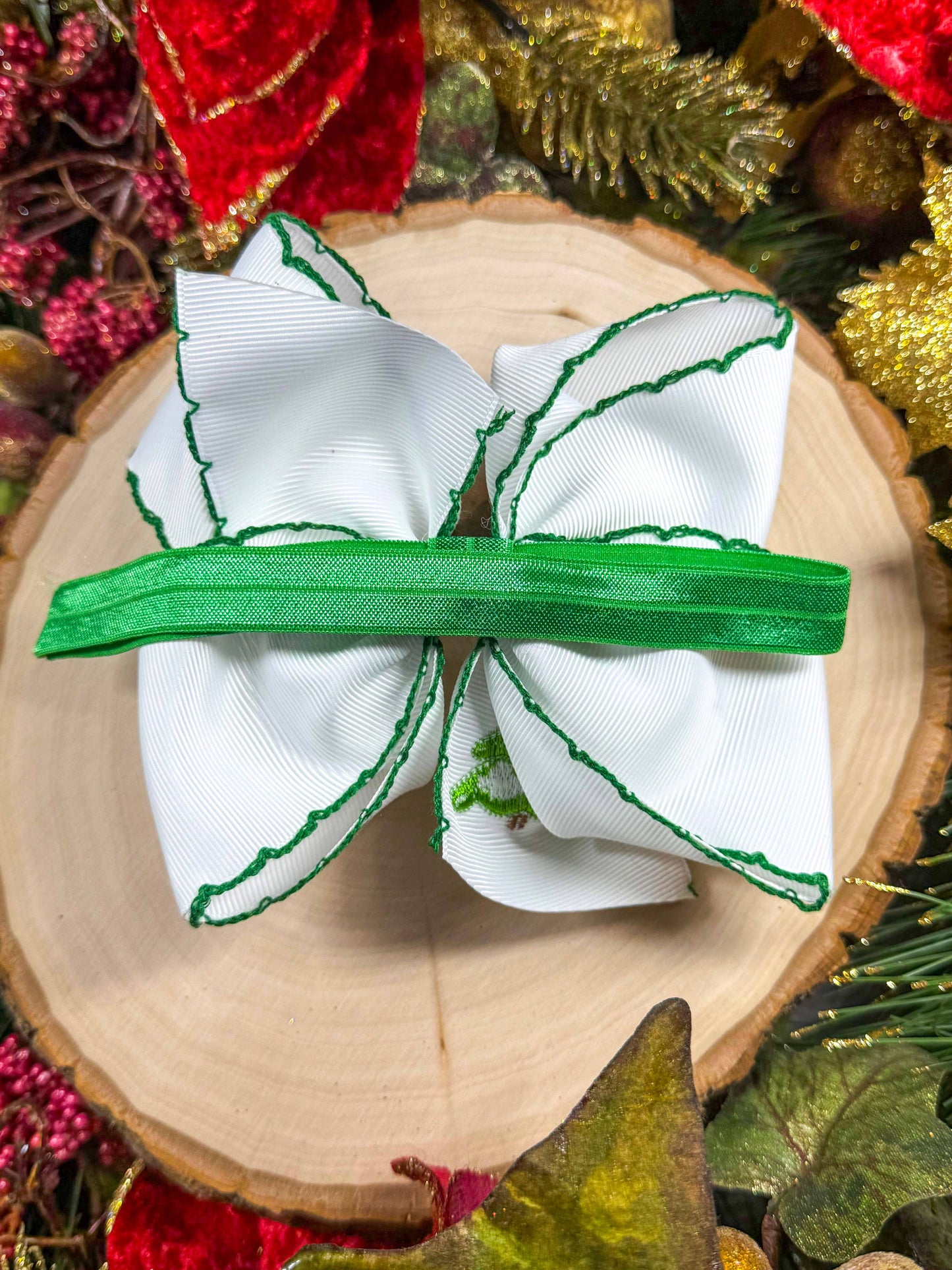 Christmas Tree Moonstitch Bow Headband: Christmas 2025