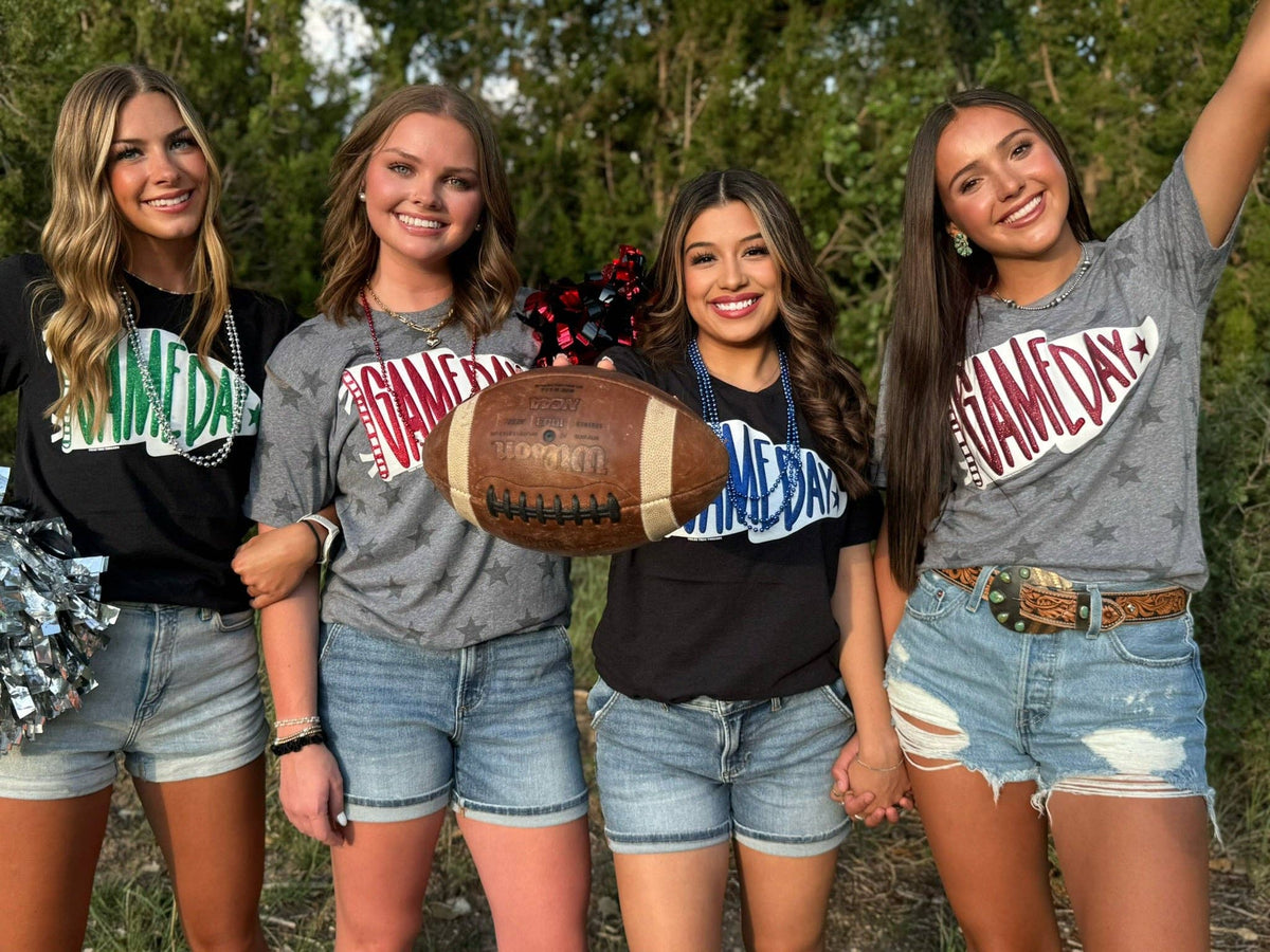 Pennant Game Day in White Ink with Glitter Puff Tee