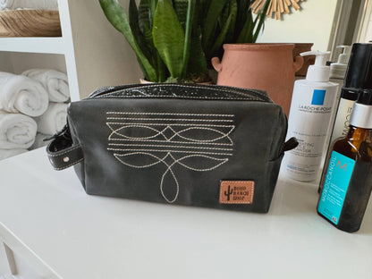 Boot Stitch Handtooled  Leather Toiletry Makeup Shaving Bag