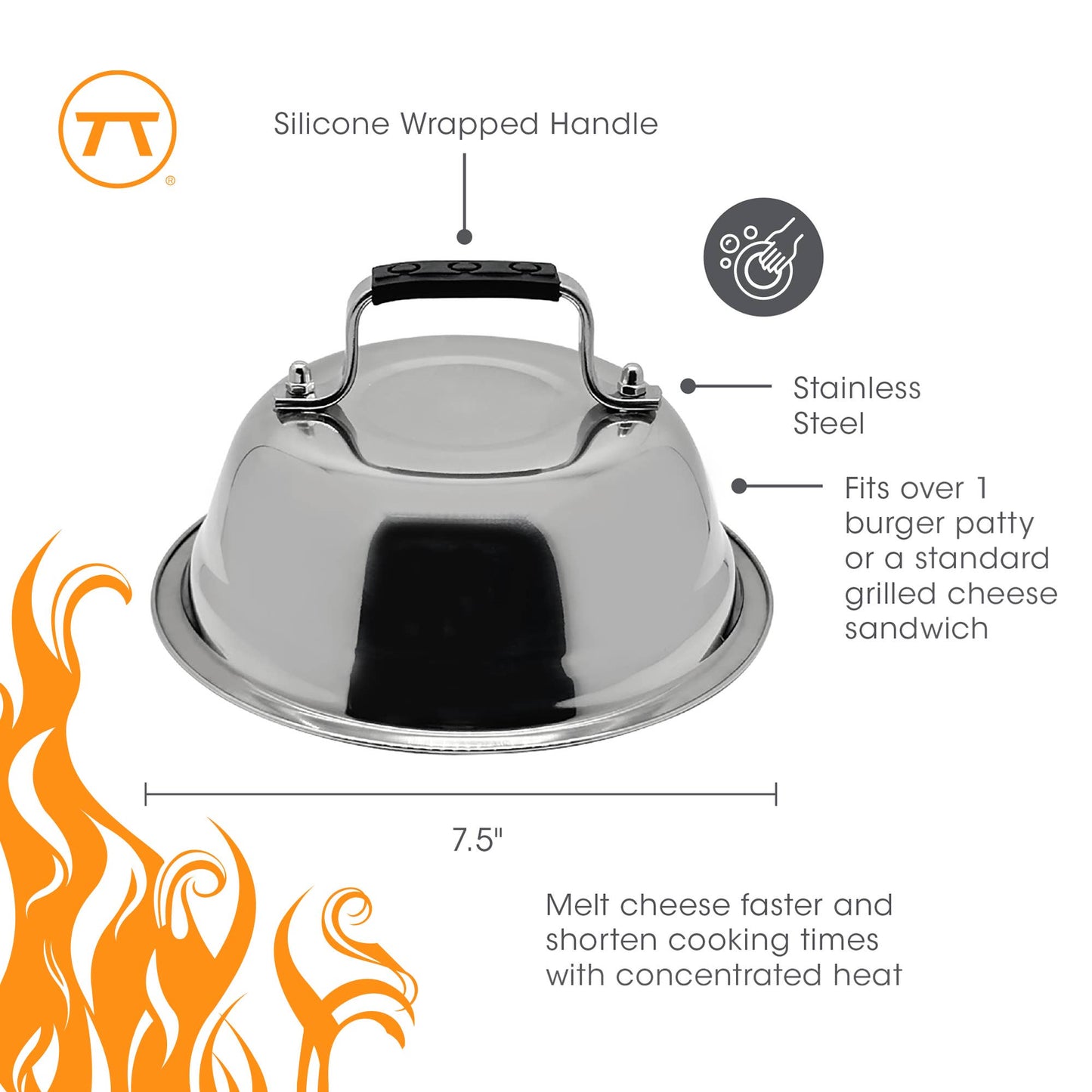 Outset Stainless Steel Cheese Melting Dome, 7.5” x 7.5” x 4”