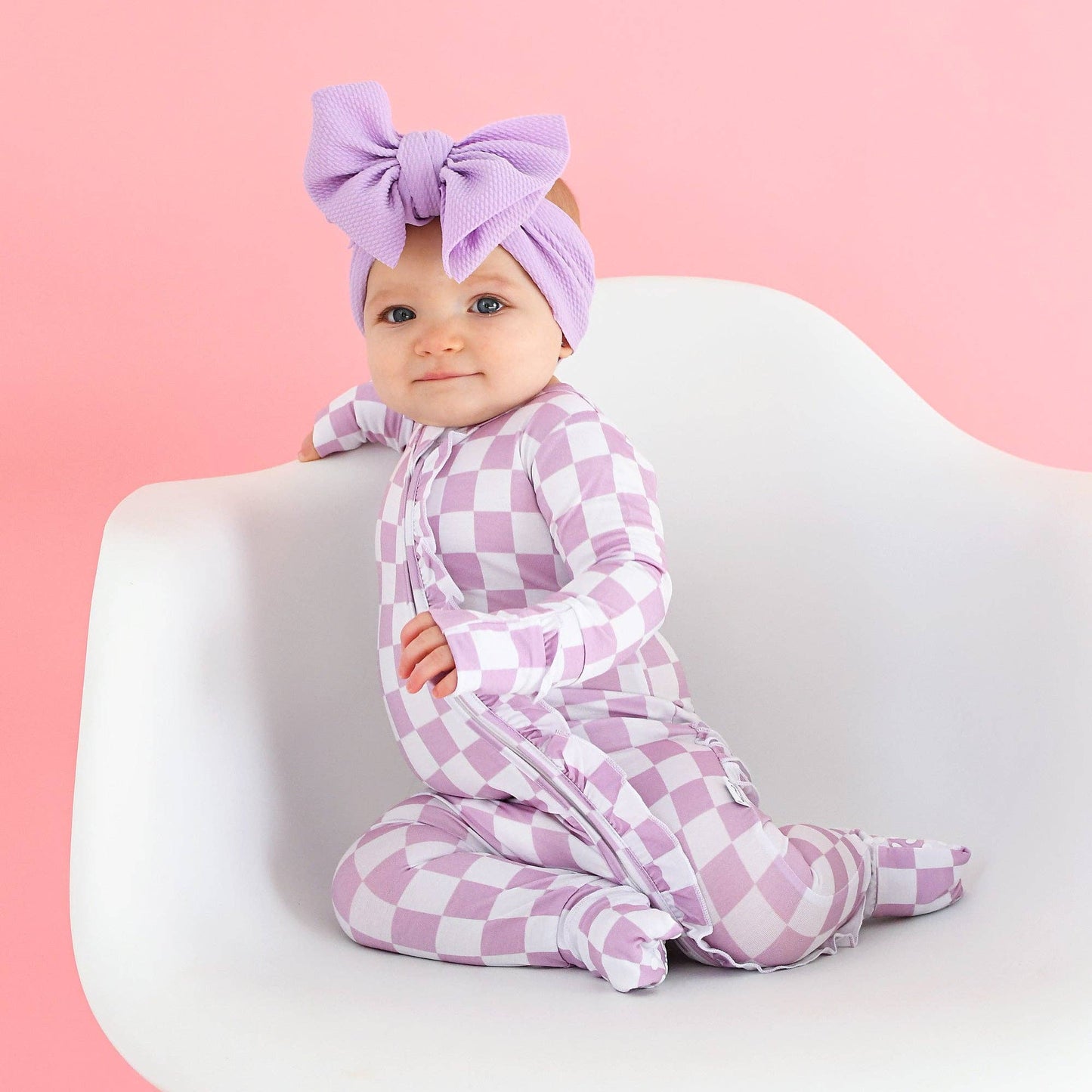 Myla Purple Checks RUFFLE ZIP Bamboo Sleepies Little Outfit