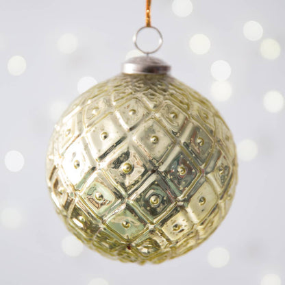 Diamond Patterned Mercury Glass Ornament - Gold