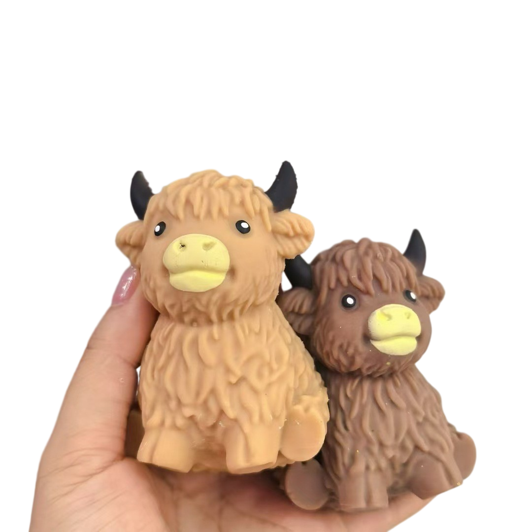 Highland Cow Squishy Toy Tie Dye Glitter Solid Color Slow Rising Stress Relief Squeeze Toy