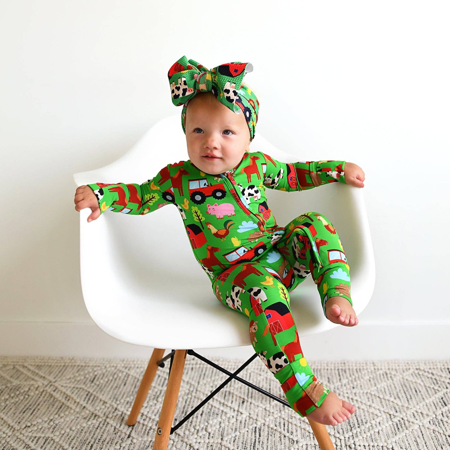 Tanner Zip Bamboo Baby Farm Animal Going Home Outfit