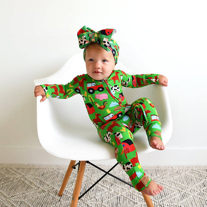 Tanner Zip Bamboo Baby Farm Animal Going Home Outfit