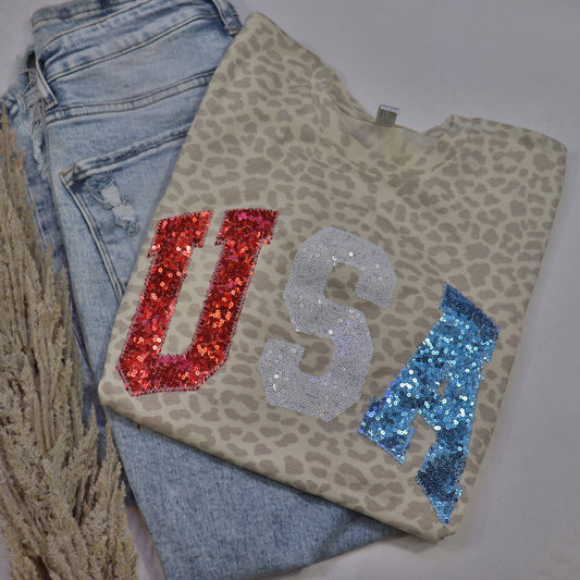 Leopard USA Patriotic 4th of July Short Sleeve