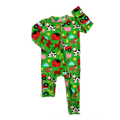 Tanner Zip Bamboo Baby Farm Animal Going Home Outfit
