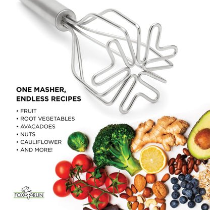 Fox Run 2-in-1 Mixer Stainless Steel Potato Masher, 10.5"