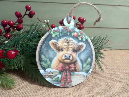 Highland Cow Christmas Ornament - Fluffy Cow