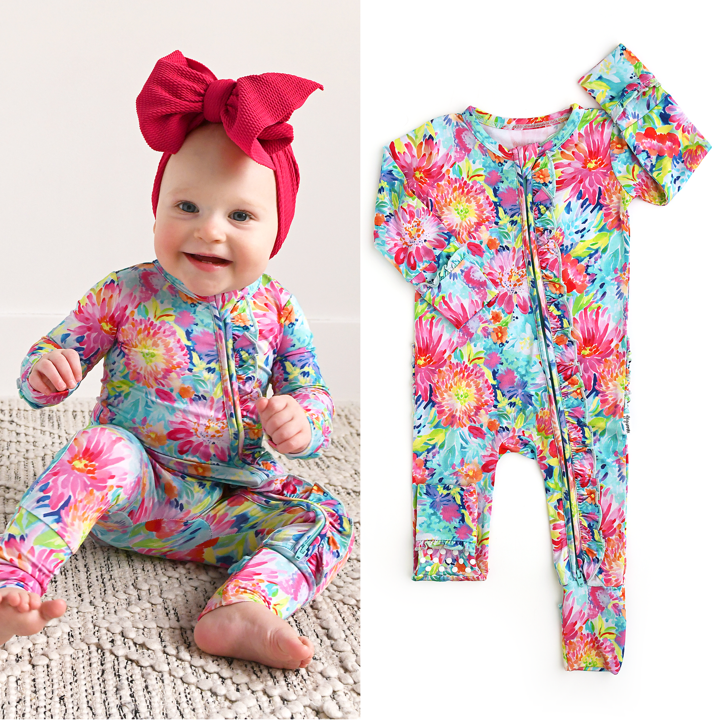 Bianca RUFFLE ZIP Bamboo Floral Sleepies Little