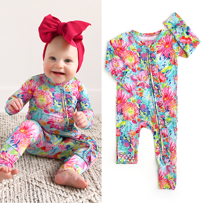 Bianca RUFFLE ZIP Bamboo Floral Sleepies Little
