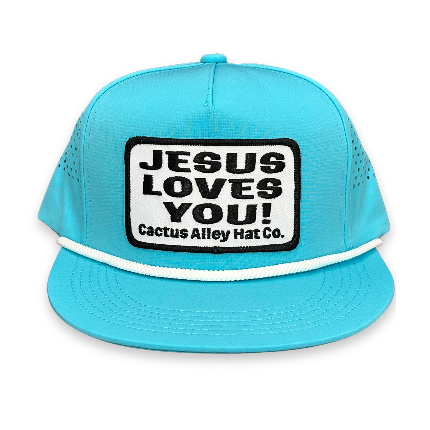 "Jesus Loves You" - CA Turquoise Laser Holes/ White Rope, Snapback Cap (2025)