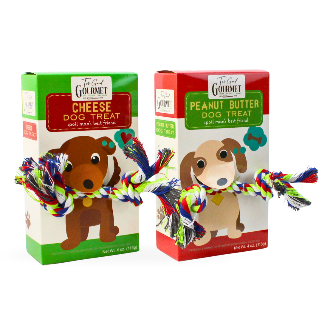 Dog Gift Set – Treats with Rope Toy: Peanut Butter & Cheese