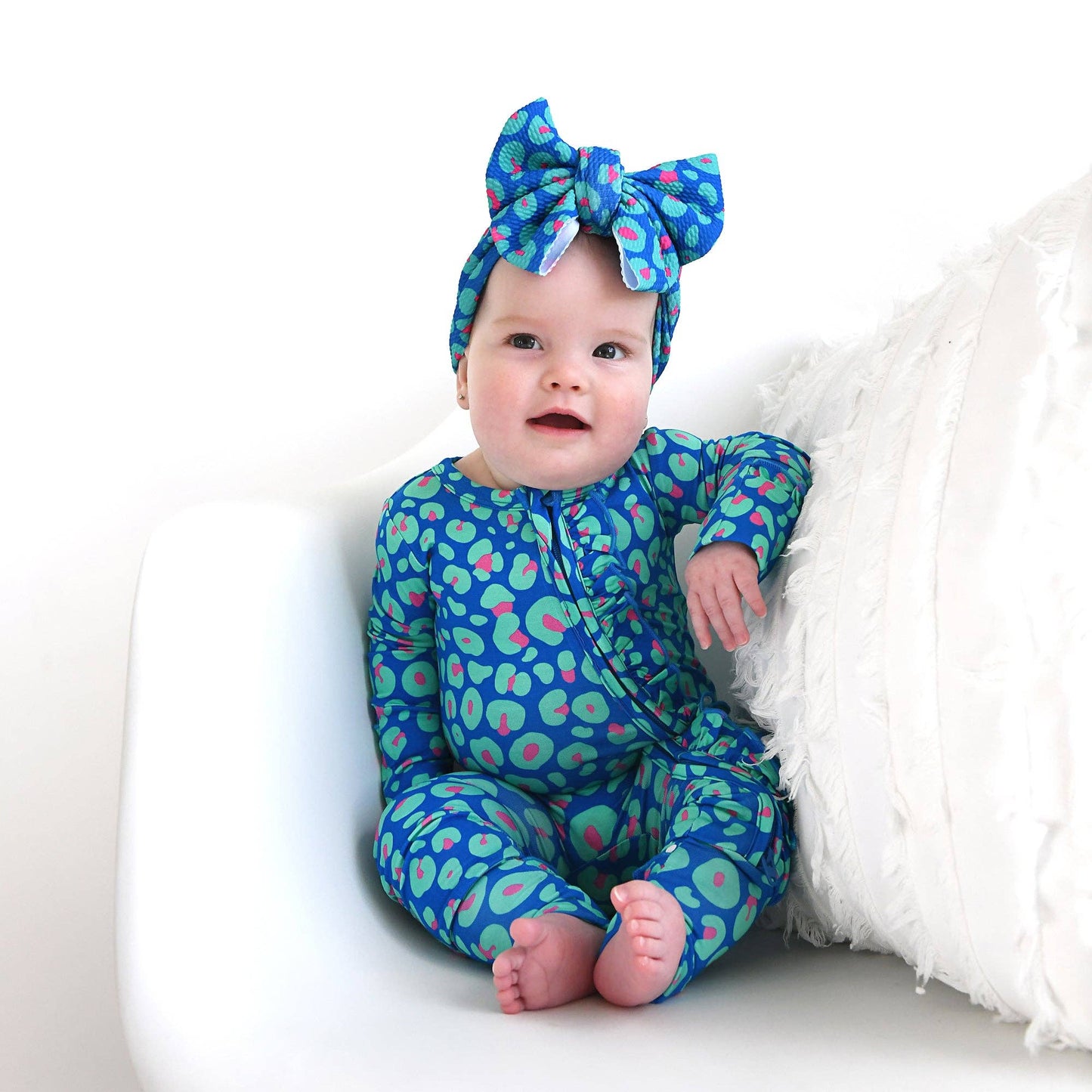 Miley Leopard Ruffle Zip Bamboo Baby Sleepies Little