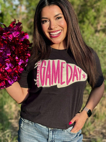 Pennant Game Day in White Ink with Glitter Puff Tee