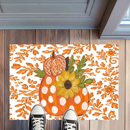Orange Chinoiserie Harvest Pumpkin Rug Floormat