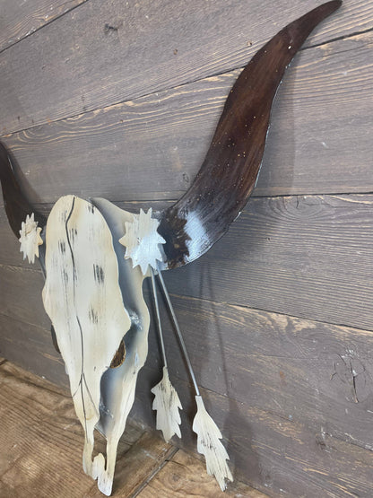 Longhorn Metal Skull-Rustic-Western-Wall-24x26 inches
