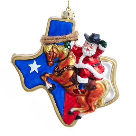 4.5"GLASS TEXAS SANTA ORNAMENT