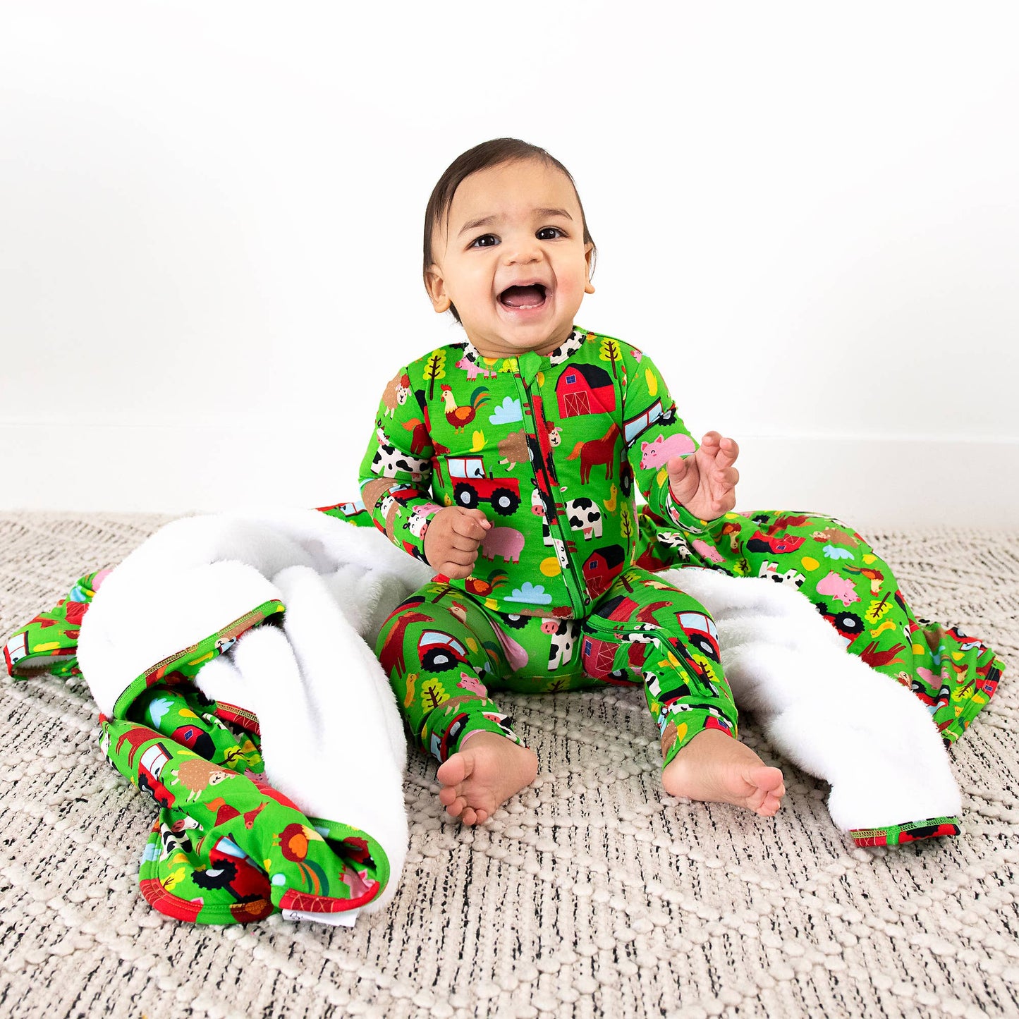 Tanner Zip Bamboo Baby Farm Animal Going Home Outfit