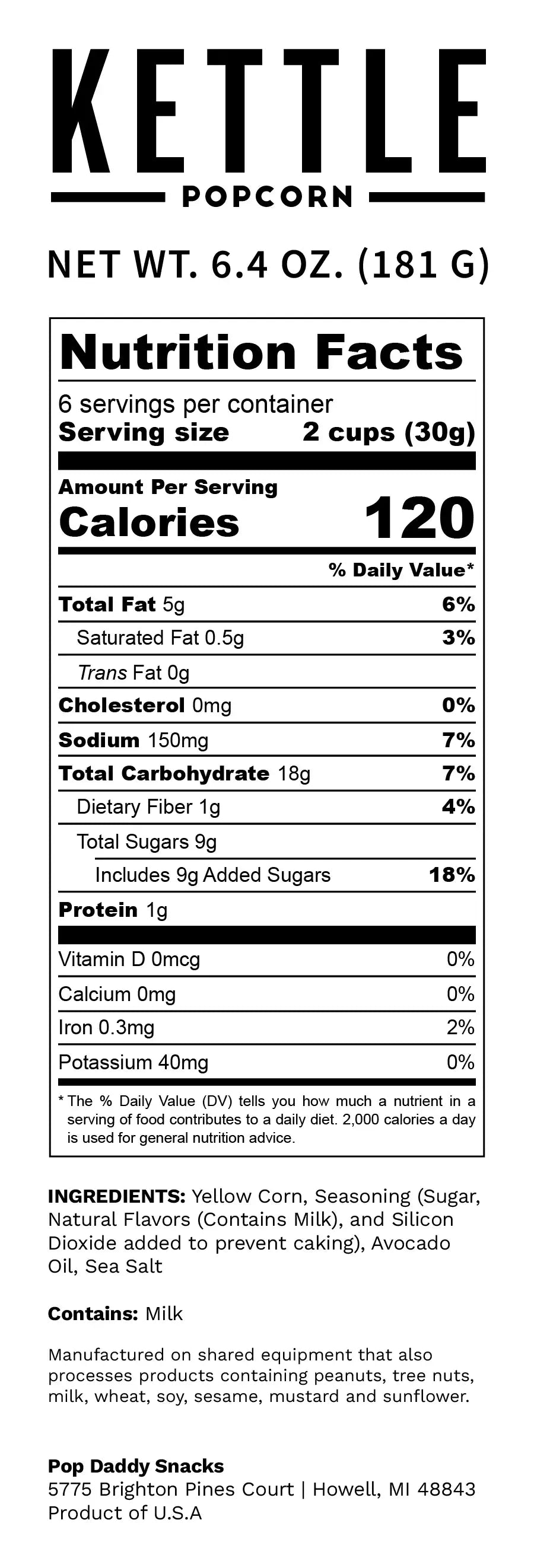 Pop Daddy – Premium Kettle Corn Flavored Popcorn 6.4oz