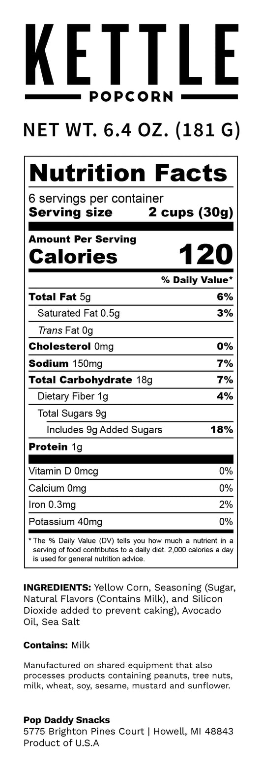 Pop Daddy – Premium Kettle Corn Flavored Popcorn 6.4oz