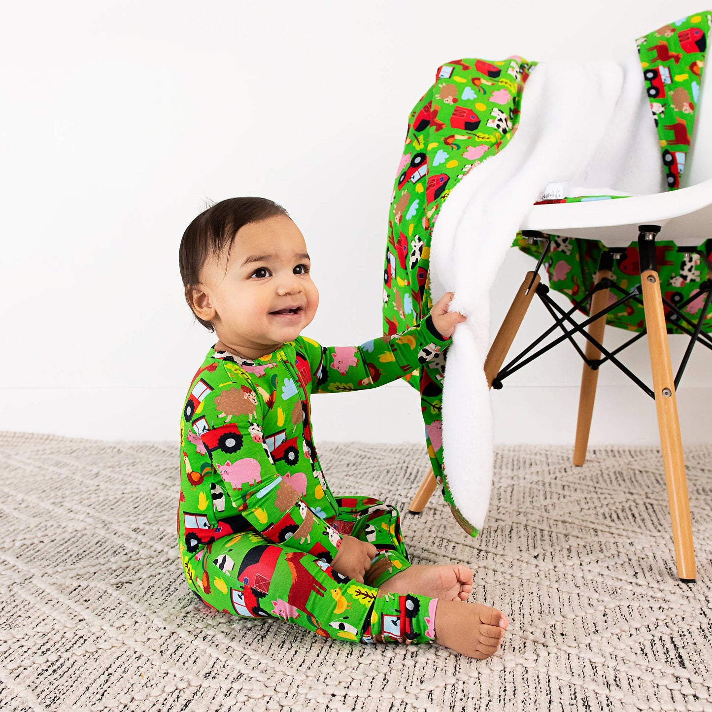 Tanner Zip Bamboo Baby Farm Animal Going Home Outfit