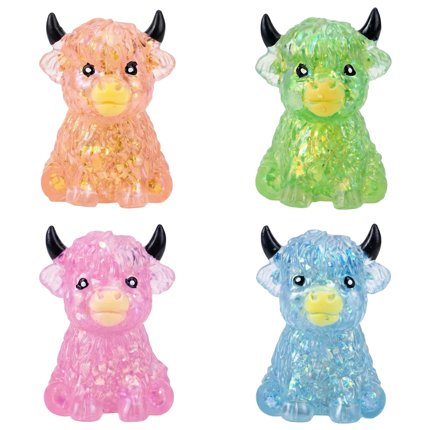 Highland Cow Squishy Toy Tie Dye Glitter Solid Color Slow Rising Stress Relief Squeeze Toy